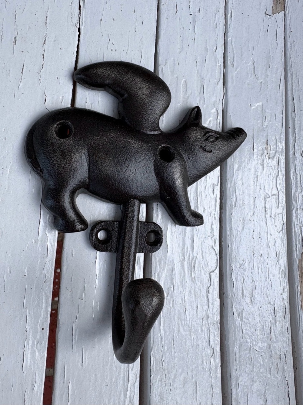 Whimsical Black Flying Pig Wall Hook - Cast Iron Decorative Hook